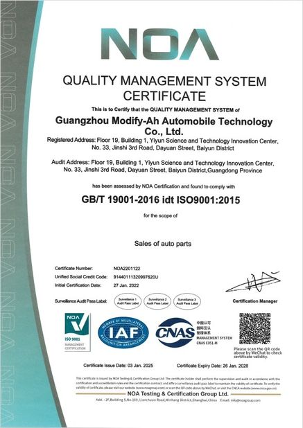 Çin GUANGZHOU MODIFY-AH AUTOMOBILE TECHNOLOGY CO., LTD Sertifikalar